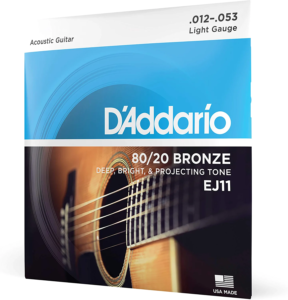 D'Addario Guitar Strings - Acoustic Guitar Strings - 80/20 Bronze - For 6 String Guitar - Deep, Bright, Projecting Tone - EJ11 - Light, 12-53